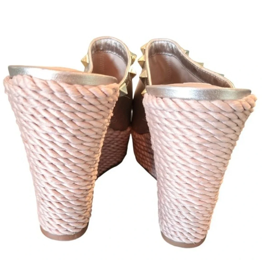 Steve Madden Gold Studded Espadrille‎ Wedge Mules Womens 7.5 Metallic Platform